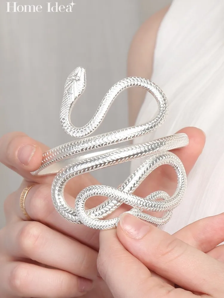 

Винтажный женский браслет ручной работы из стерлингового серебра 999 пробы с узором змеи, регулируемый, дизайнерский, для женщин