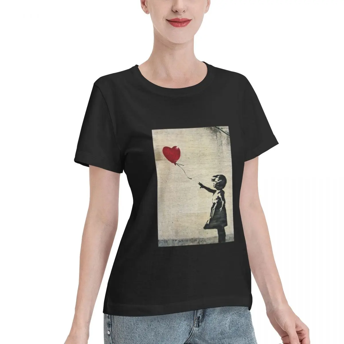 Long Lasting Banksy S Girl With A Red Balloon III Boxy Women's T-shirt Weekend Look Versatile Women Tee