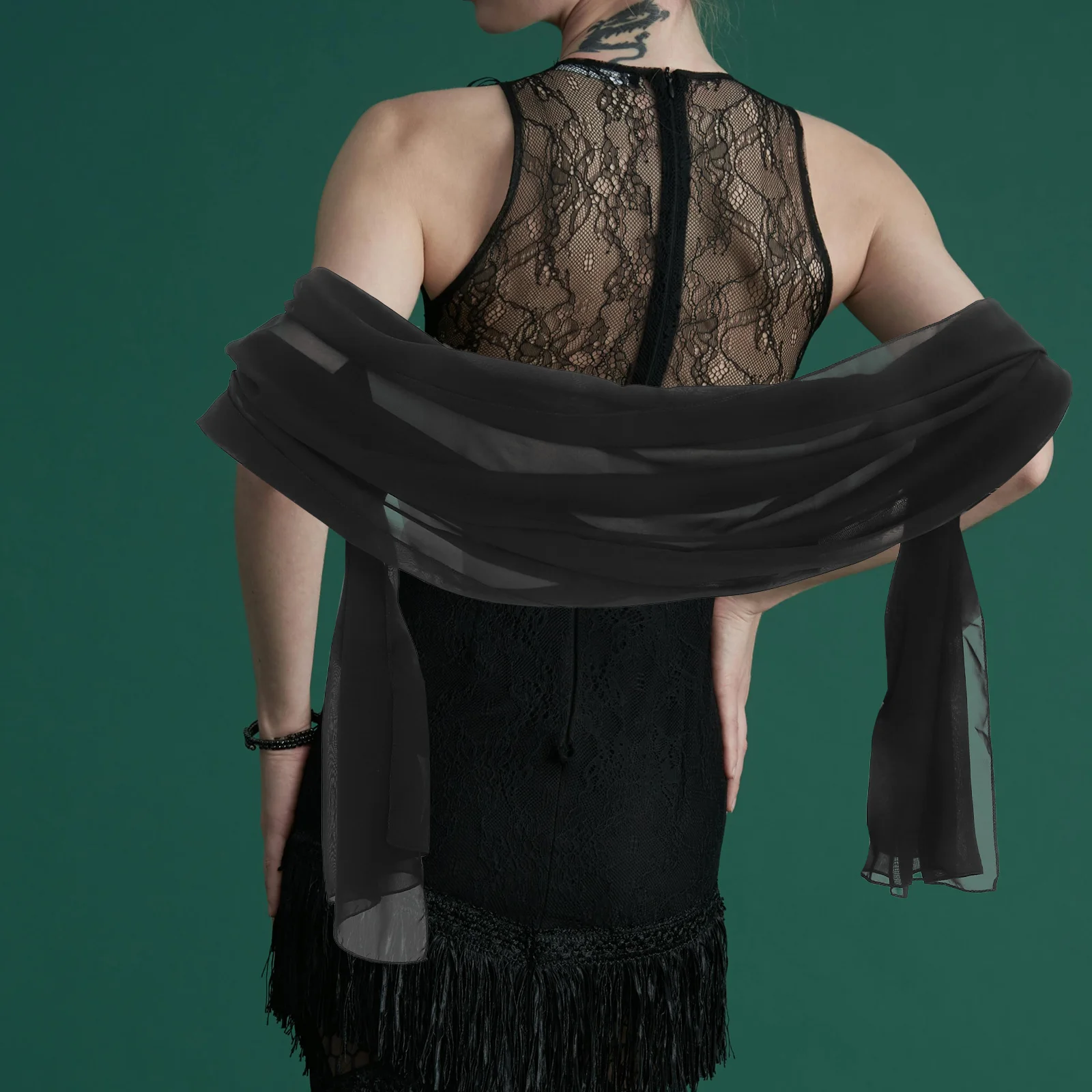 

Chiffon Scarf Shawl Guest Wrap Bridal Wedding Bridesmaid Stole Evening Cleanse Black for Women