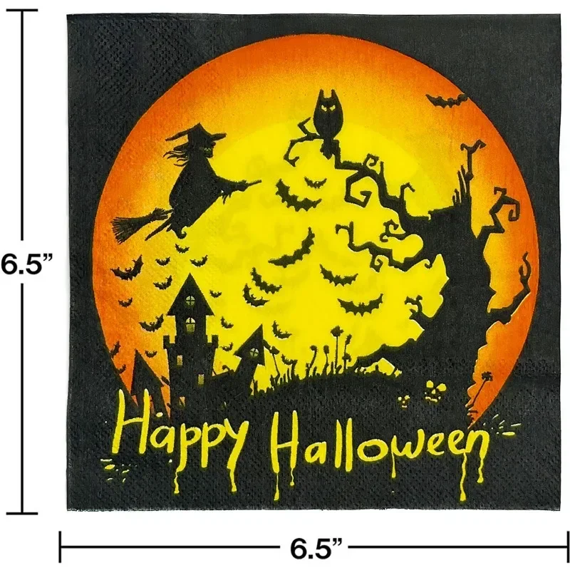 10/20 قطعة 33 سنتيمتر الأسود هالوين الرعب حفلة ورقة مكنسة الساحرة الغراب القمر شجرة ميتة أجواء المطبوعة المناديل بالجملة مخصصة