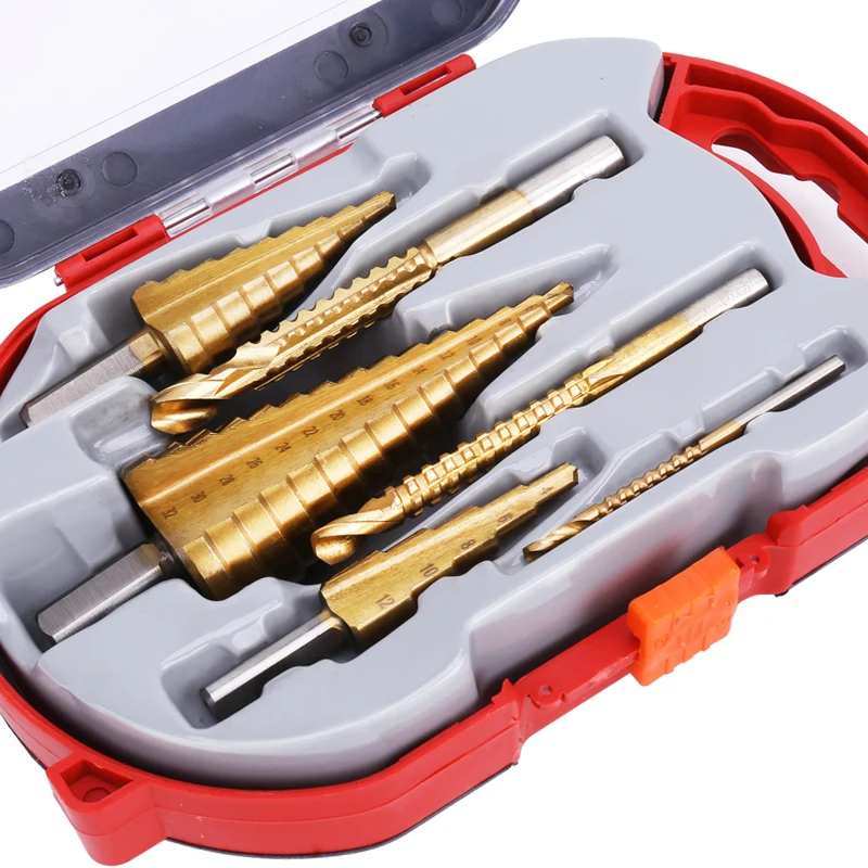 Straight Groove Pagoda Drill Drilling Tool Accessory Set 6pcs Step Drill Bit Set Titanium Milling Cutter Plated Hexagonal Shank