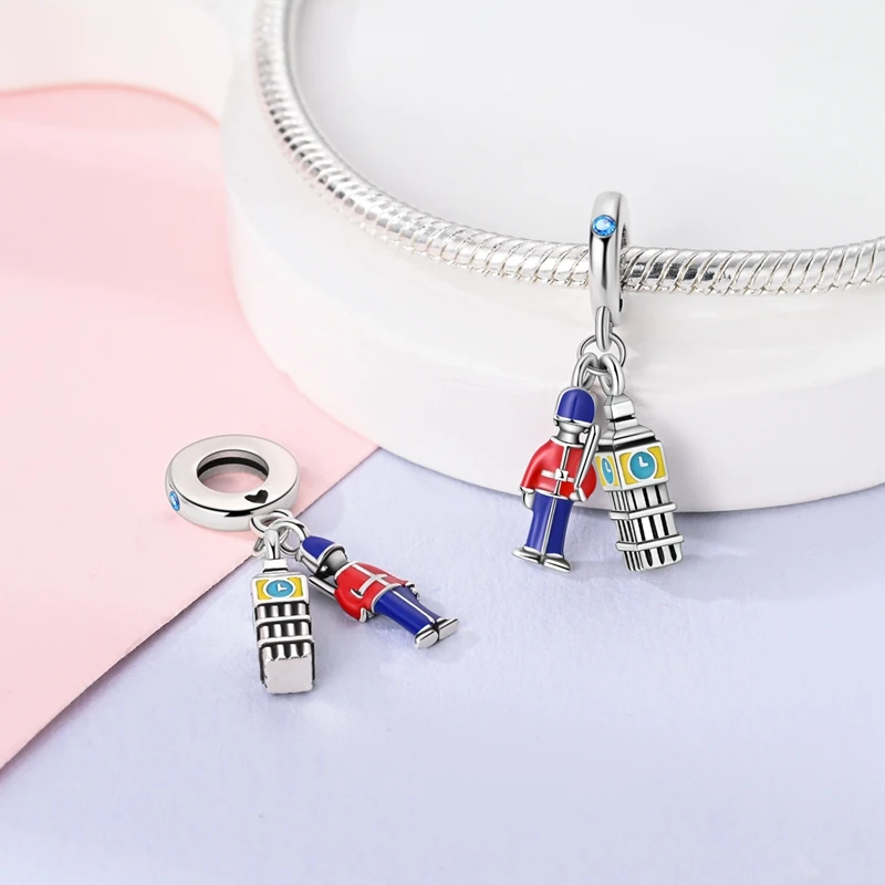 925 Sterling Silber Soldaten-Charm-Perlen, Wachposten, Telefonzelle, Uhrenturm, Reise-Charm für DIY-Armband, Halskette, Geschenk – Detail 18