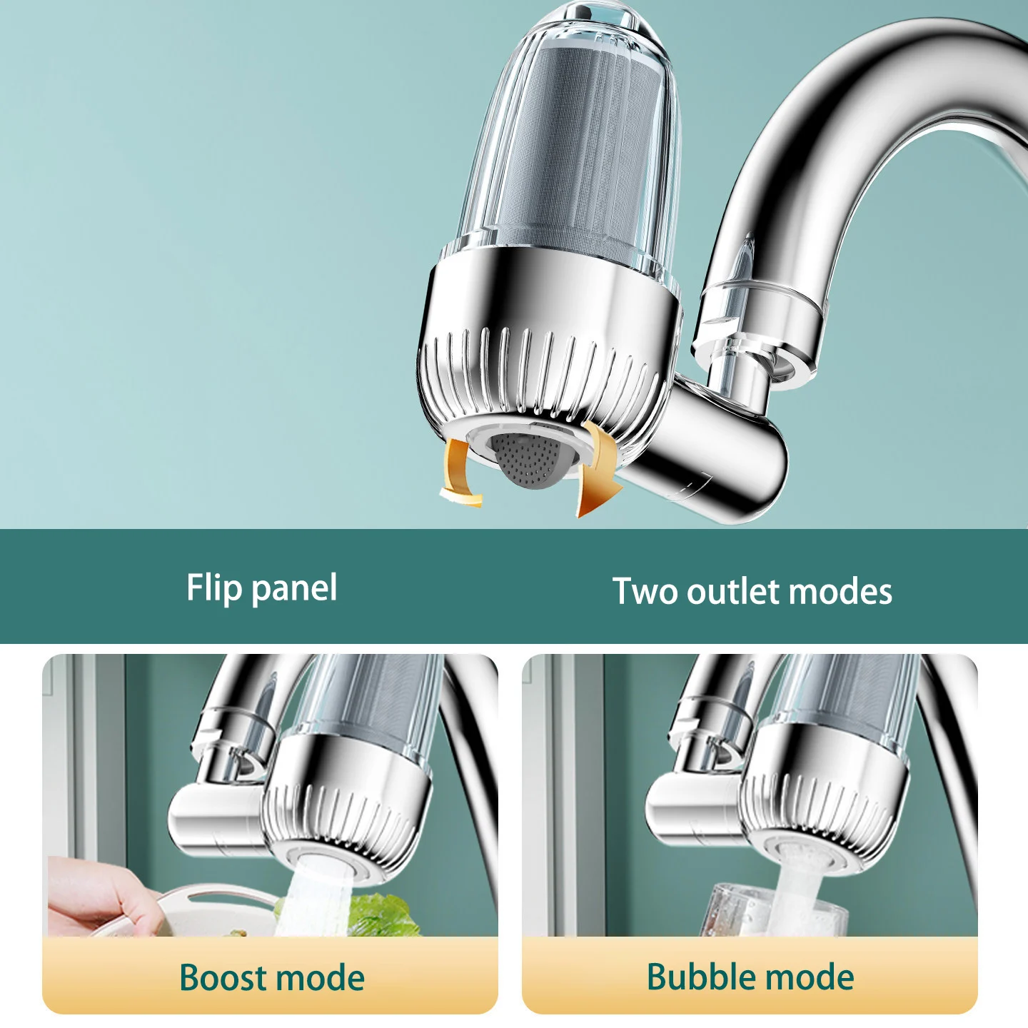 Kitchen Faucet Filter Extender Universal Rotating Water Nozzle Tap Water Filter Anti-splash Bubbler Washable Filter Element