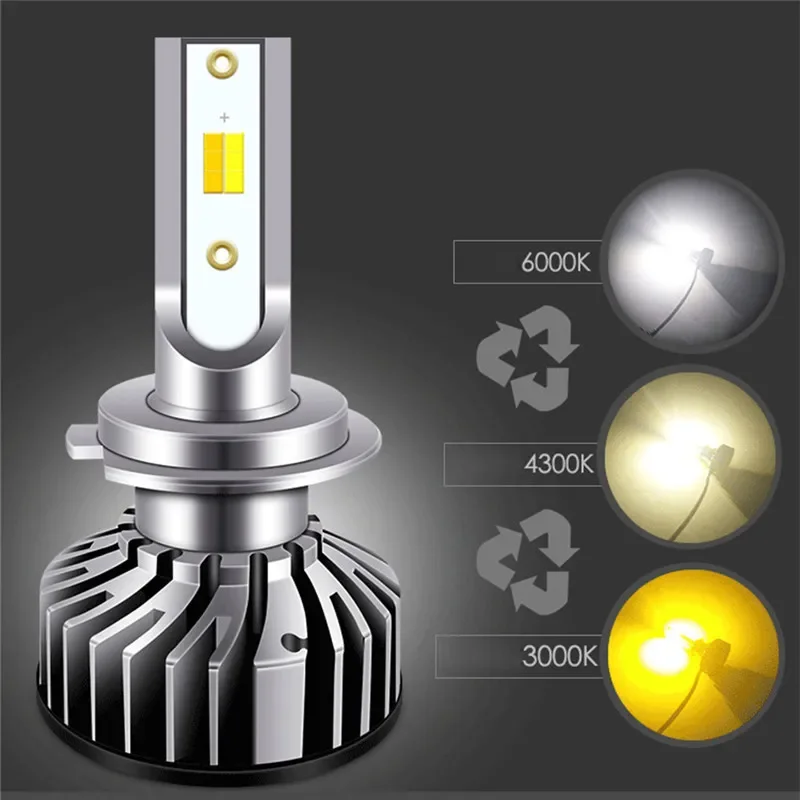 

2PCS H1 H3 H4 H7 H8 H11 9005 9006 Auto Front Led Lamp for Car Three Color Temperature Changeable 3000K 4300K 6000K Auto Bulb