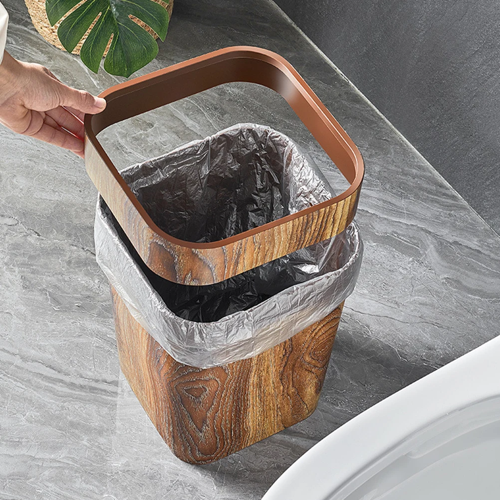 

Imitation Wood Grain Trash Can Small Garbage Bin with Lid for Bathroom Kitchen Office Bedroom Home Decor Rustic Wastebasket