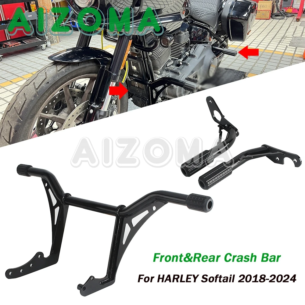 

Motorcycle Engine Guard Crash Bar Frame Slider Passenger Foot Pegs Bumper For Softail Street Bob FXBB 114 FXBBS Standard FXST