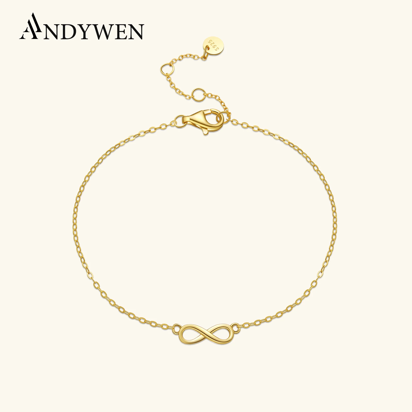 ANDYWEN 2020 New 925 Sterling Silver Gold Best Friend Charm Chain Bracelet Women Plain Luxury Jewelry New 2021 Wedding Gift