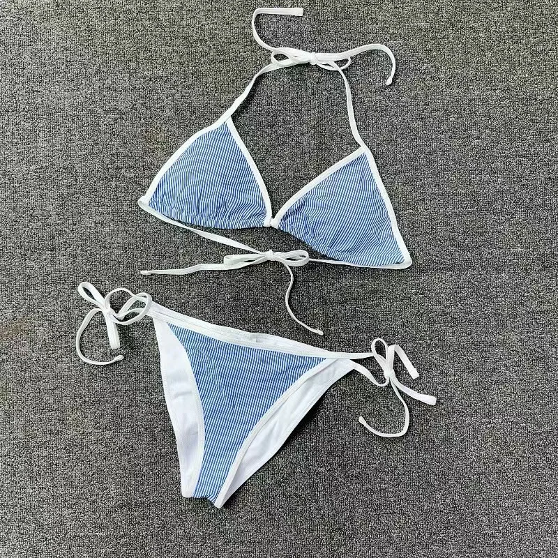 

Sexy Stripe Bikini Swimming Suit for Ladies Beach Vacation Hot Spring Trip with Chest Pad Triangular Bikini No Steel Support