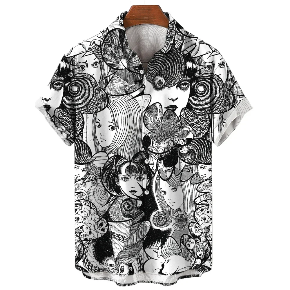 Men's 3D animated printed shirt, Hawaiian short sleeved shirt, casual cartoon, oversized clothing, 2024