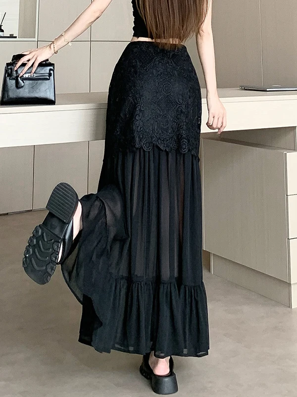 

Юбка Bla Lace Splicing Me f, женская облегающая длинная юбка трапециевидной формы с высокой талией, осенняя юбка-зонтик больших размеров