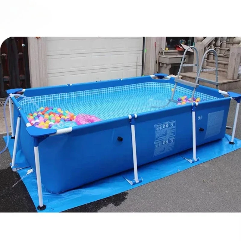 

Круглый синий уличный бассейн с прочной стальной рамой, идеально подходит для семейного летнего отдыха на воде и активного отдыха на открытом воздухе, безопасный.