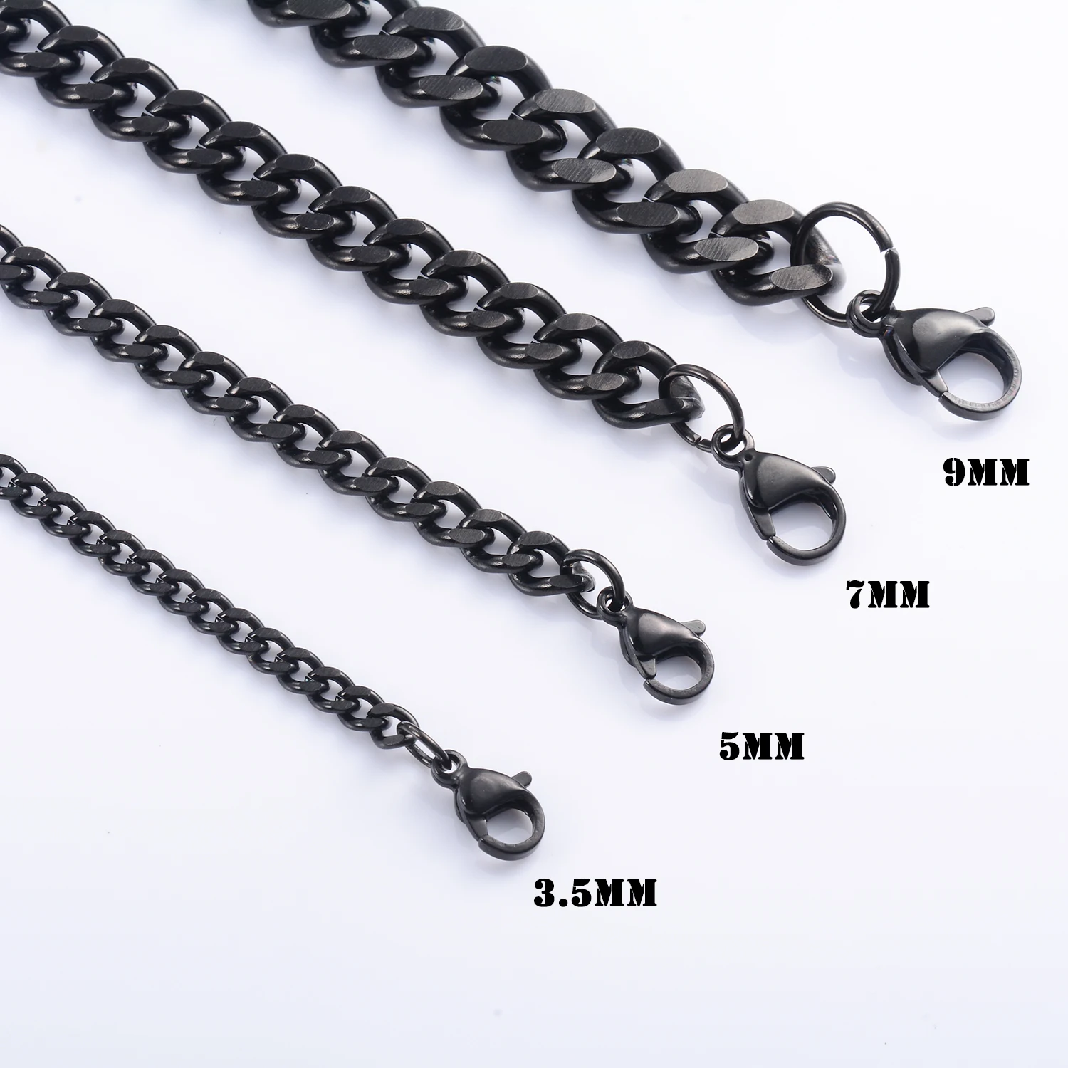 Schwarze Basic Punk Choker Halskette aus Edelstahl mit kubanischem Gliederkettenmuster, solide Metallkette, Schmuckgeschenk für Männer und Frauen. – Detail 2