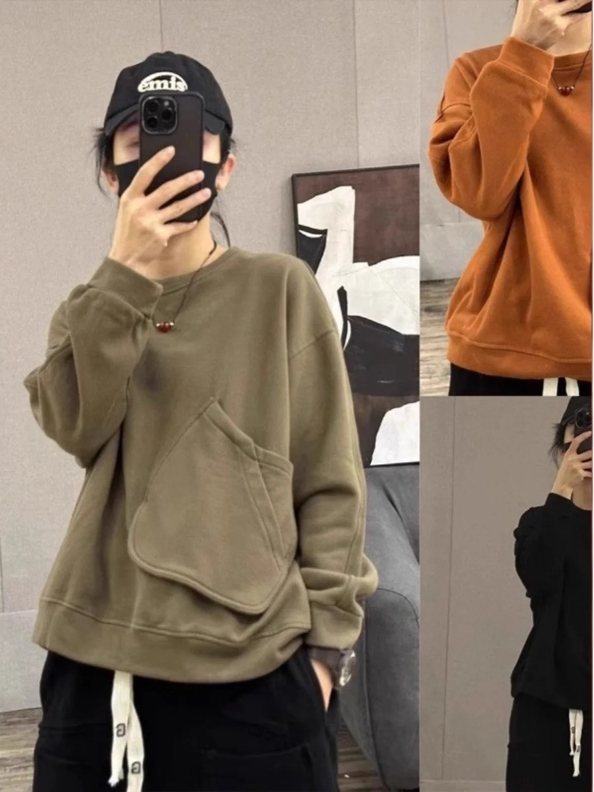 

plus Size 300 Pounds European Style Hoodie Women's Autumn Winter Loose Versatile Fleece Long Sleeve T-Shirt Trendy round Neck