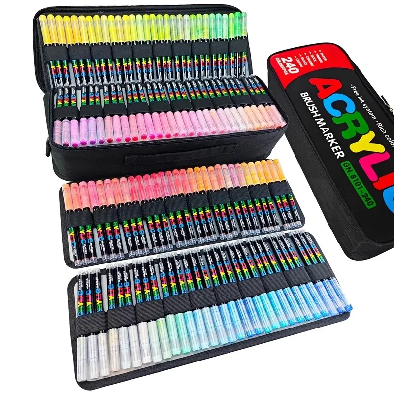 Direct Liquid Acrylic Marker 240 Colors Set Acrylic Paint Markers Brush Tip Paint for Rock Painting Festival Gift DIY Art Pens C