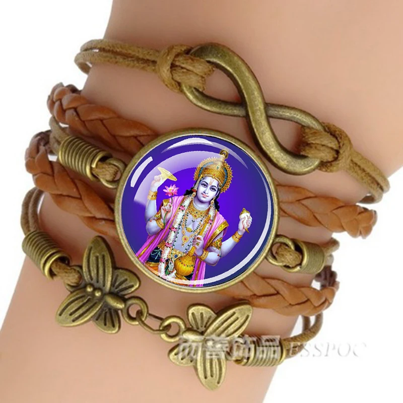 Hinduism Bracelet Ganesha Goddess Kashmi Wealth Vishnu Shiva Amulet Charms Bracelet Women Glass Cabochon Indian Buddhism Jewelry