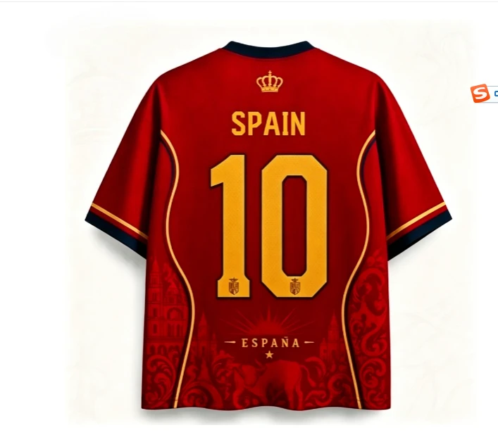 Spanish Summer Football Jersey Fan Print, Breathable and Lightweight, Suitable for Sports on the Field, Trendy and Fashionable