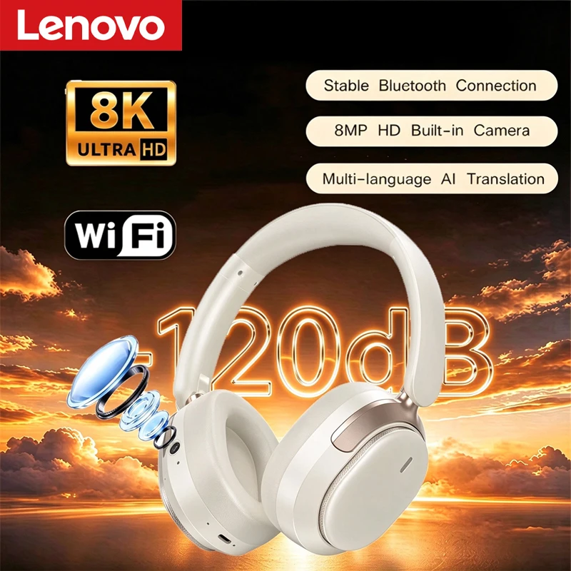 Lenovo Smart Over-Ear Headphones with 8MP HD Camera AI Object Recognition AI Translation Headset Bluetooth Headphones Commute