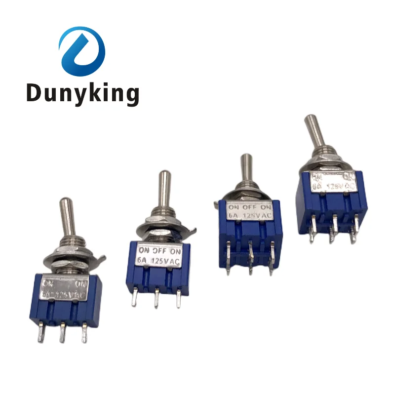 

5PC Miniature Toggle Switch Single Pole Double Throw SPDT DPDT ON-OFF-ON ON-ON 120VAC 6A 1/4 Inch Mounting MTS-102 103 202 203