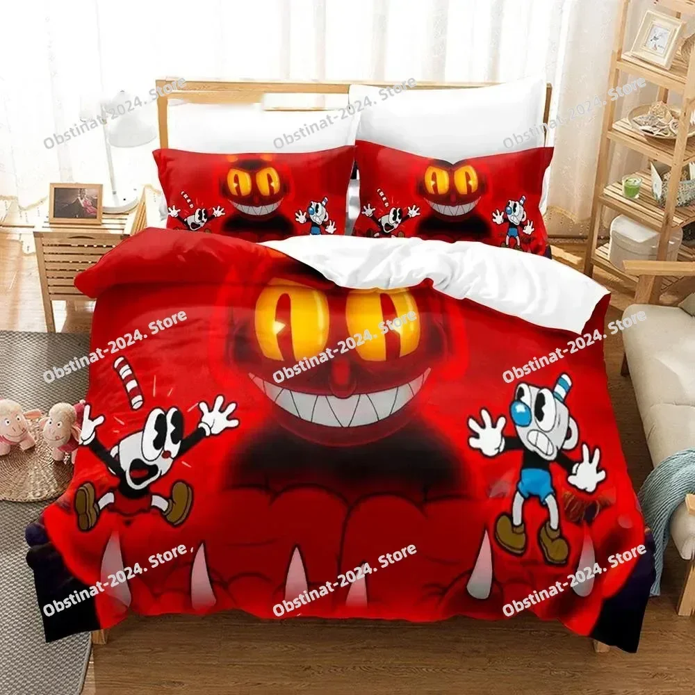3D Printed Cuphead Show Bedding Set Printed Bed Set With Pillowcase Bed Duvet Cover Soft Single Double Queen Super King Size