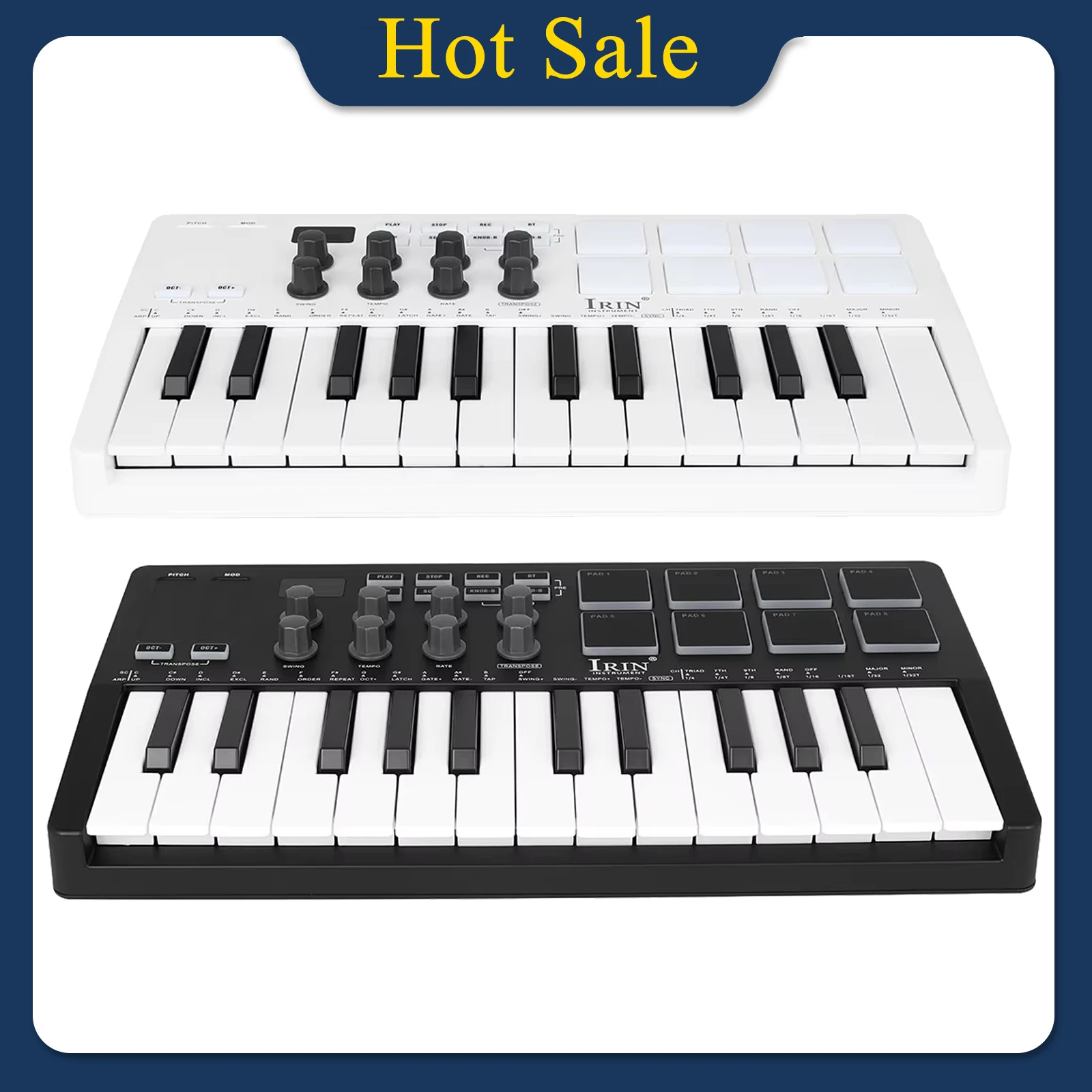 IRIN SMK-25 MIDI Pad Controller Keyboard USB Mini 25 Key 8 RGB Drum Pads 8 Knobs and Music Production Software Included Part