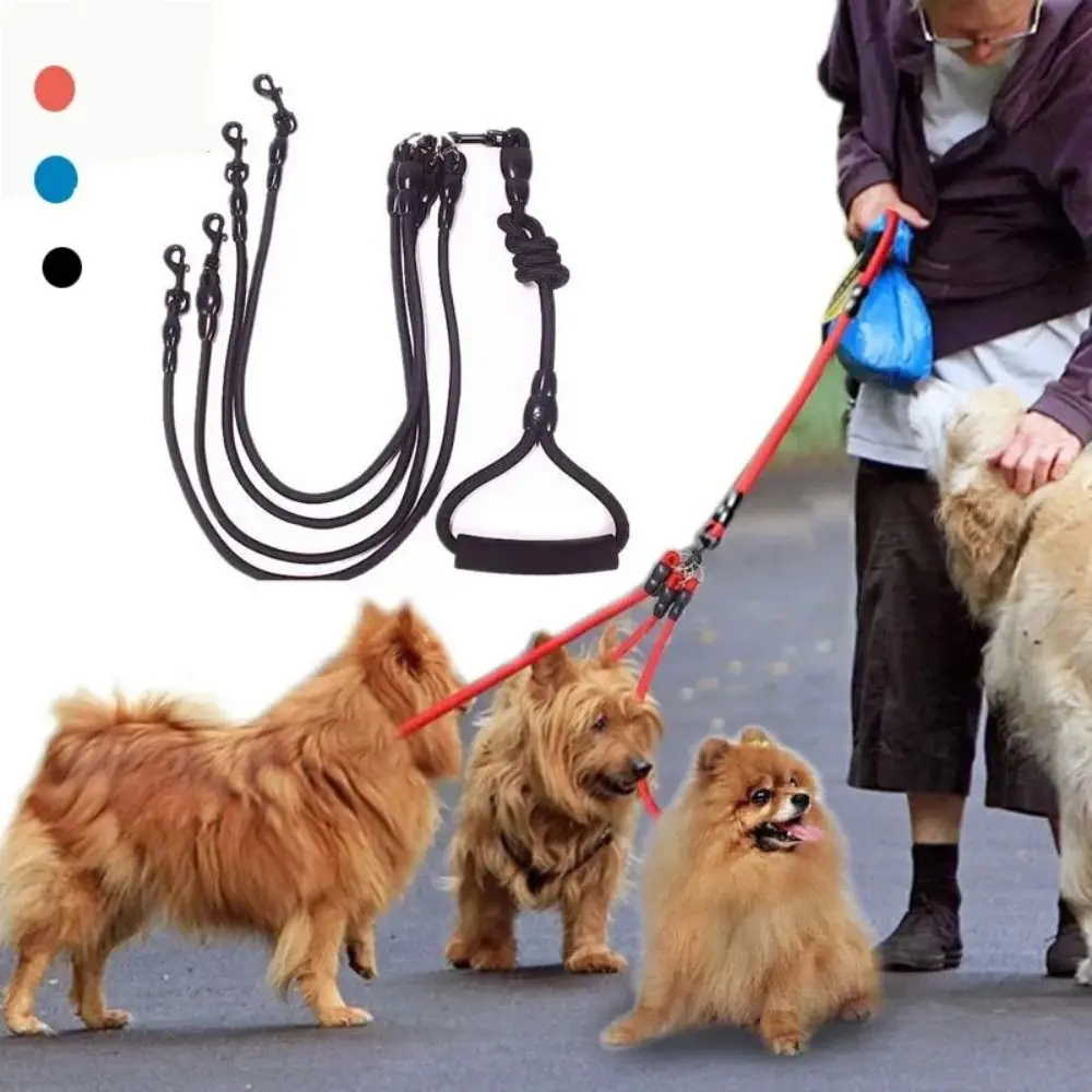 

With Foam Handle 2/3/4 Way Pet Leash Adjustable Nylon Two Heads Dogs Leash Detachable Black Dogs Traction Rope Outdoor