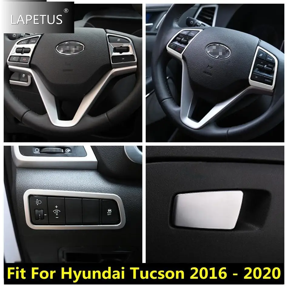 Car Steering Wheel Frame / Glove Box Sequin / Head Light Lamp Cover Trim For Hyundai Tucson 2016 - 2020 Accessories Interior Kit