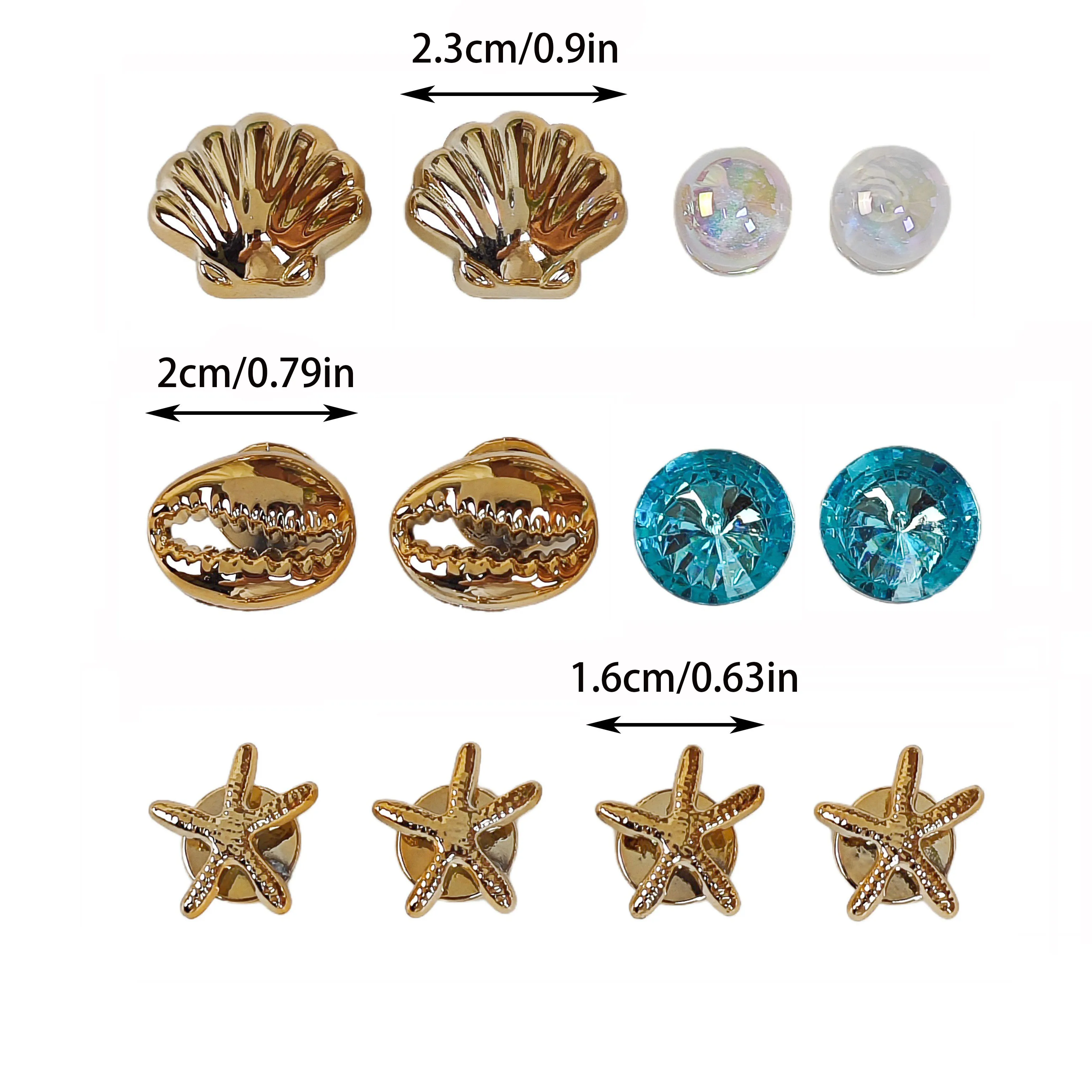 12Pcs DIY Shoe Decoration Charms, Shiny Shells, Star Decorative Buckles, Non-Metallic Lightweight Material, Y2K Fashion Versatile Cute Personality Accessories for Men and Women, Suitable for Eva Beach Shoes, Sandals, Removable Shoe Decoration, Holiday Gift