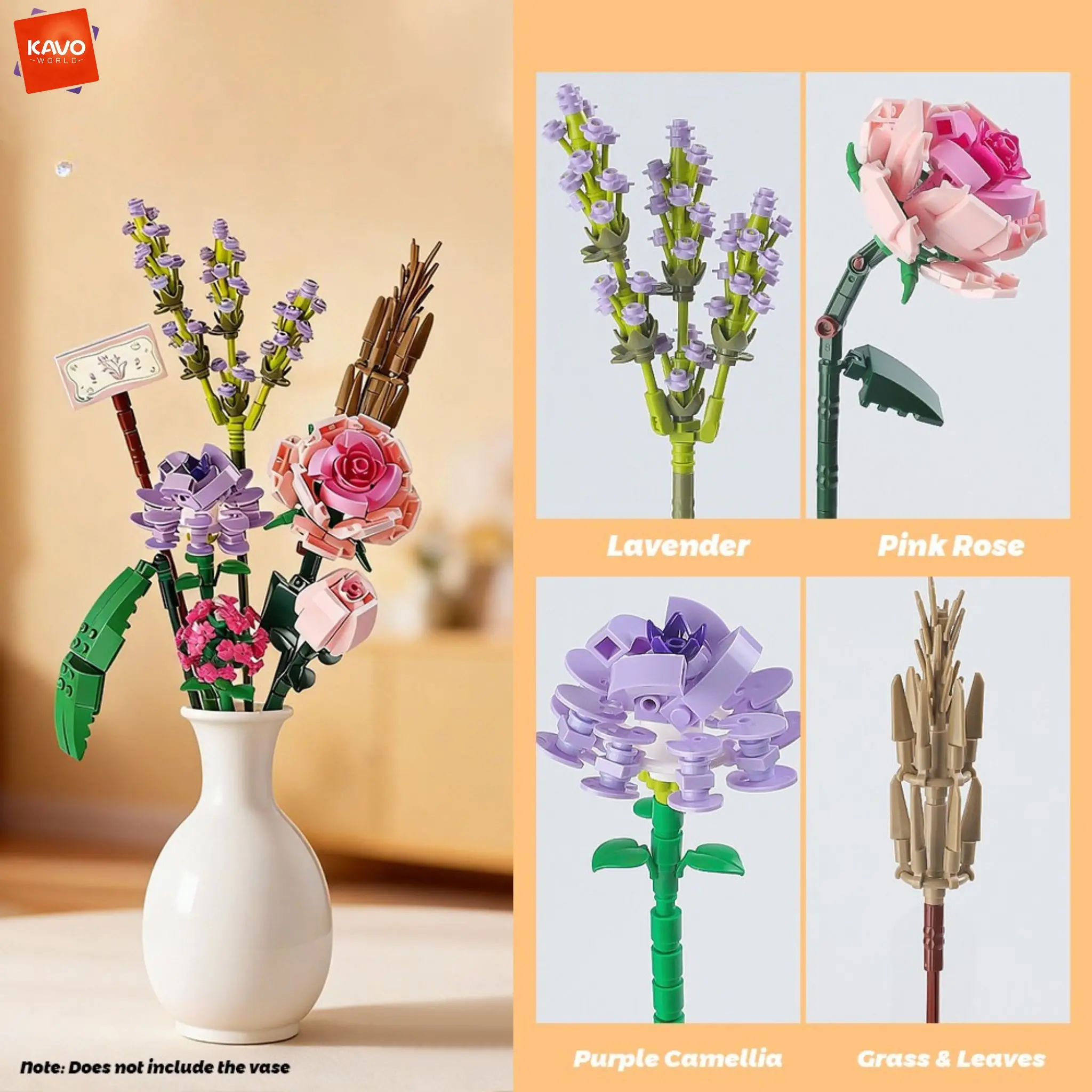 KAVOWORLD 544PCS Elegant Rose Lavender Brick Flower Bouquet Everlasting Building Blocks Romantic Anniversary Gift Home Decro - view 5