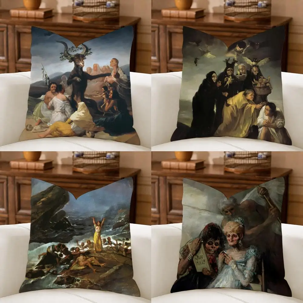 F-Francisco Goya Art Cushion Cover Organic Linen Square Pillow Case Durable Non-Allergenic And Kind To Skin