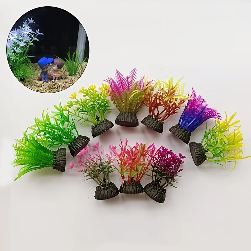 10pcs Vibrant Artificial Seaweed Aquarium Plants - Diverse & Lifelike Fish Tank Landscaping Decor