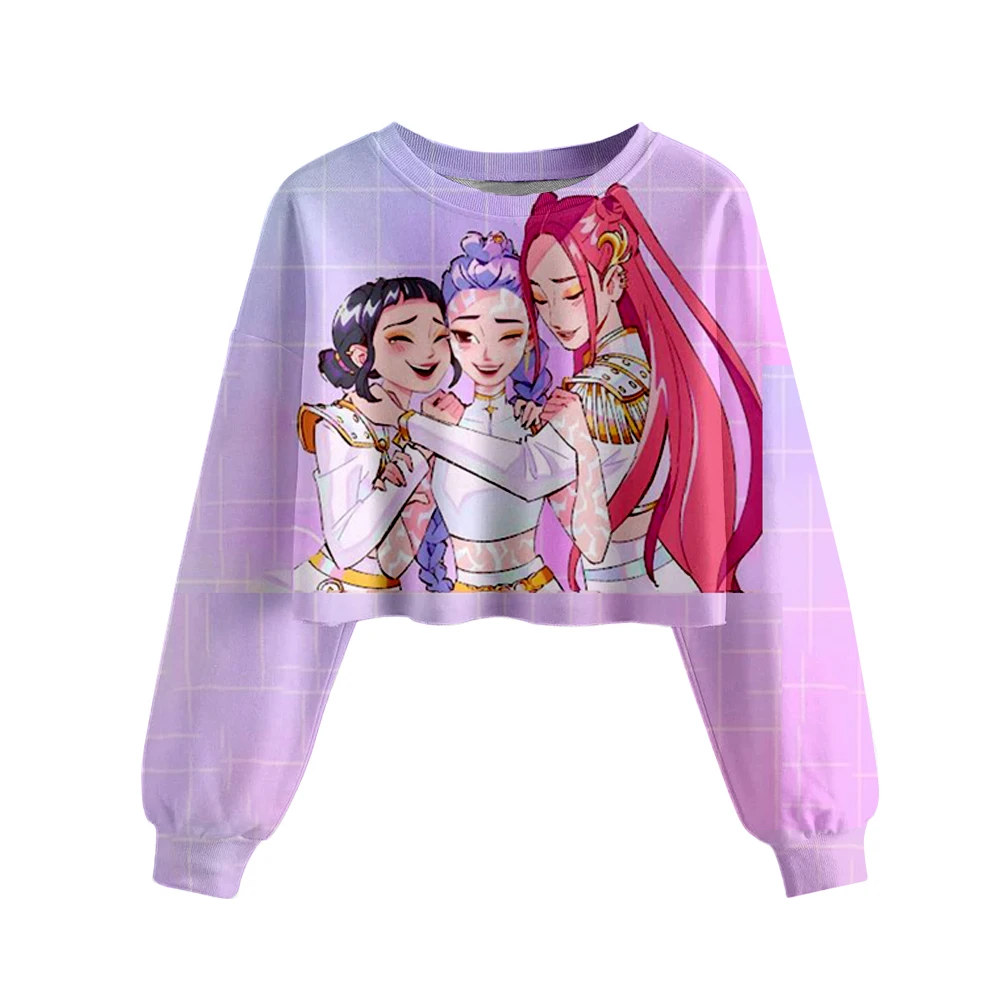 

Kpop Demons Hunters новая ультра короткая толстовка с капюшоном для девочек, весенне-осенняя одежда, кавайный пуловер с длинными рукавами для детского топа