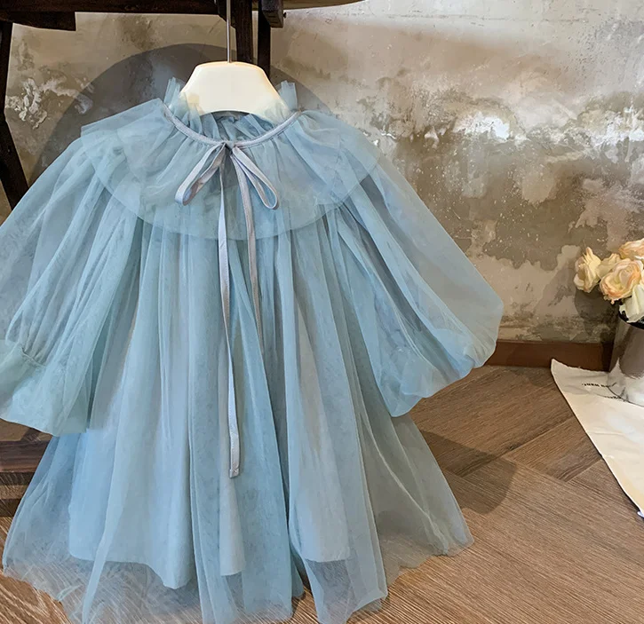 New Baby Girls Fall Mesh Long Sleeve  Dress, Princess Kids Sweet Party Dresses 2-8T