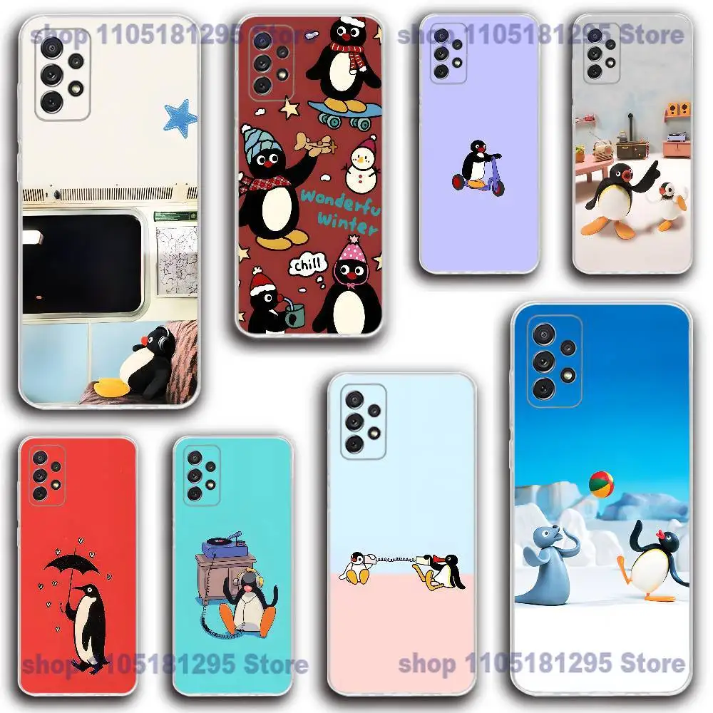 

Phone Case Silicone For Samsung S30,23,21,22,20 FE lite,S10,9,PIus Note20ultra Cute Happy P-Pingu Penguin Funny Soft Transparent