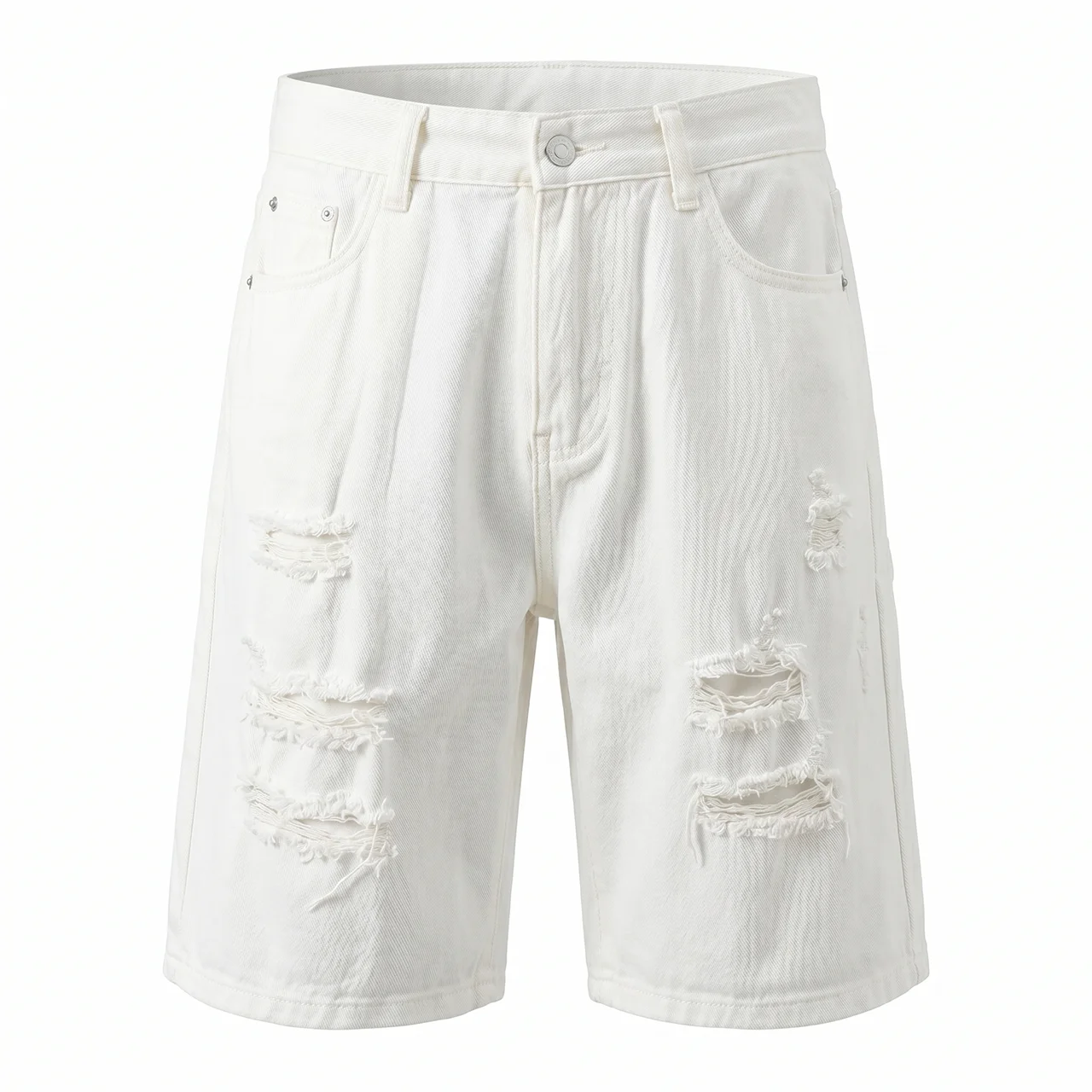 

2026 Summer Men Vintage Black White Denim Shorts Men Hole Cargo Shorts Male Retro Street Casual Trousers Oversized Denim Shorts