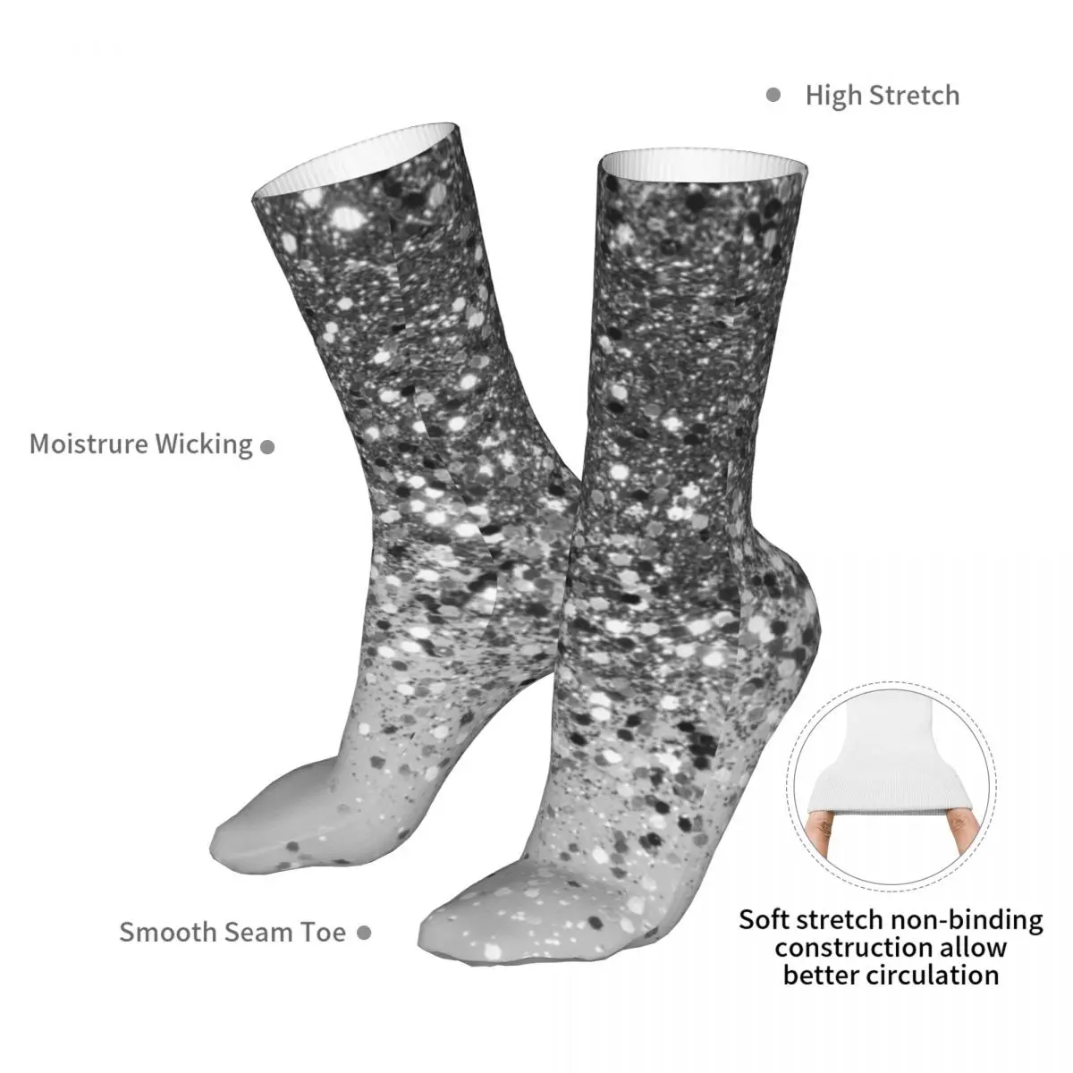 New Silver Gray Glitter Woman Socks 2022 Men Nodic Fashion Sport Sock