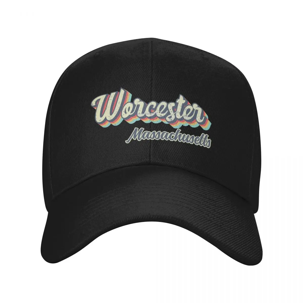 

Worcester city Massachusetts Retro Vintage 70s rainbow Baseball Cap Brand Man cap dad hat Mens Tennis Women's