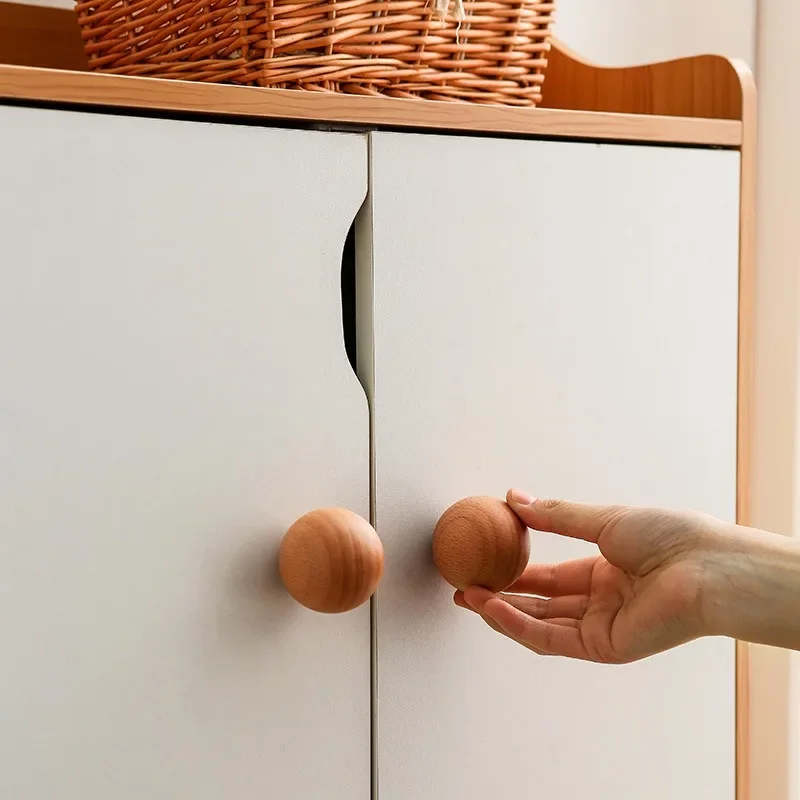 Spherical round Wooden Door Handle Drawer Closet  Ball Simple Cabinet  Single Hole Small