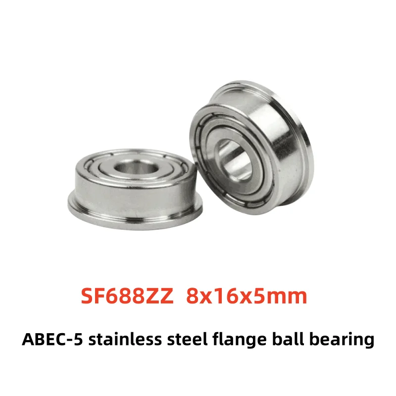 50pcs ABEC-5 SF688ZZ 8x16x5 mm stainless steel flange ball bearing Miniature SF688 -2Z 8*16*5mm