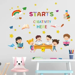 Cartoon Boy and Girl Reading Wall Stickers Detachable Children's Tenant Hall Nursery Decoration Wall Stickers