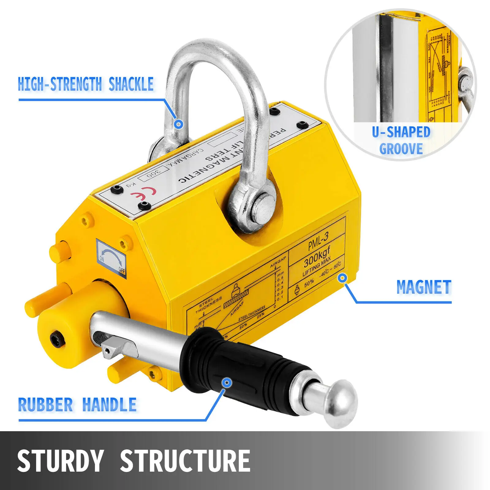 Steel Magnetic Lifter 660 LB Permanent Metal Lifting Magnet 300 KG Neodymium Magnetic Lift Hoist Crane For Doing Steel Projects