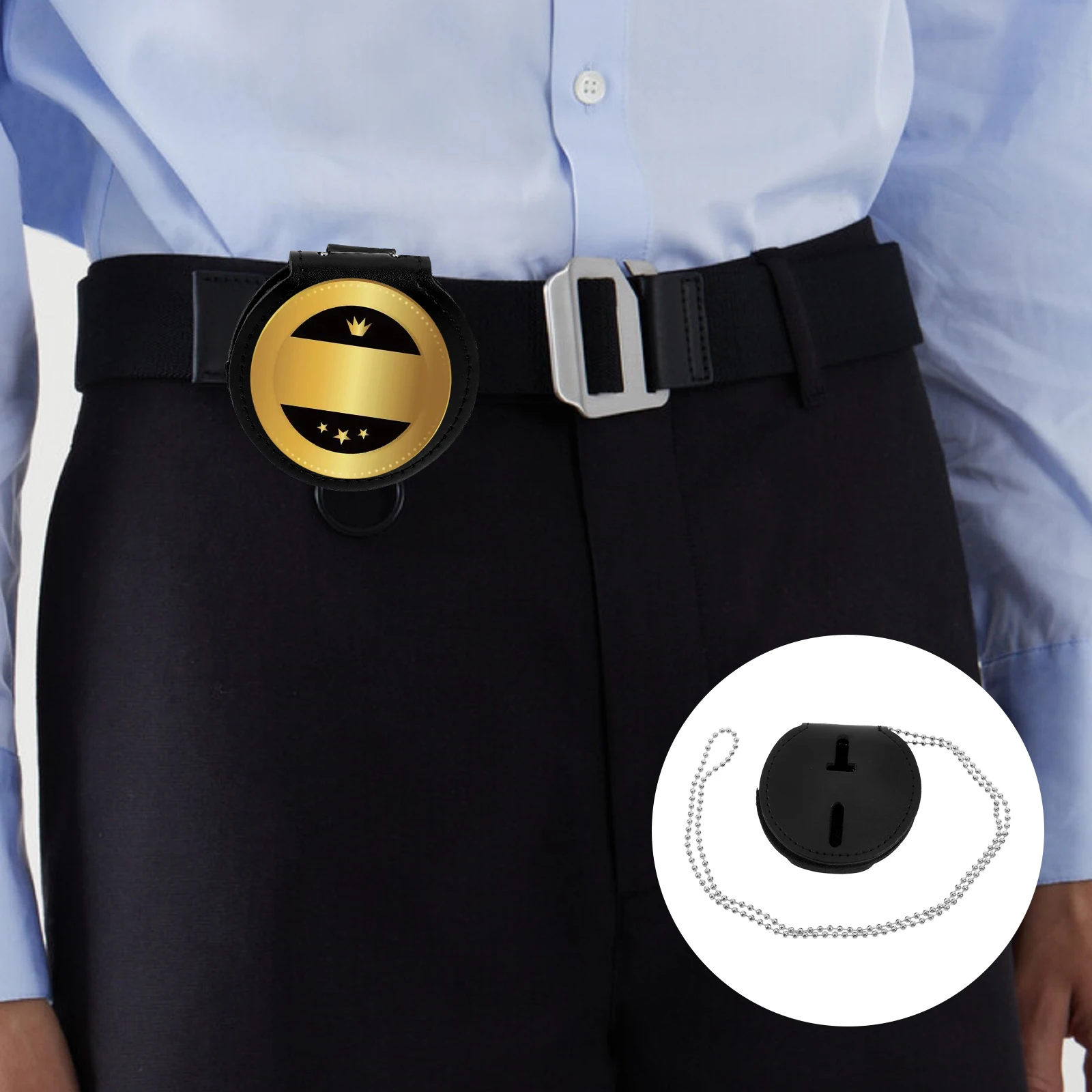 

Badge Holder Security Officer Law Enforcement Accessories Chain PU Material Transparent Window for Documents