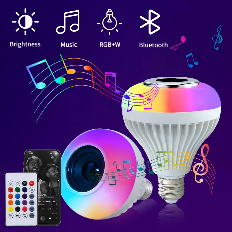 3PCS AC 85-265V E27 LED12W Light Bulb RGB Multi-colour Change Bluetooth Speaker Music Playback Function Bedroom Party Decoration