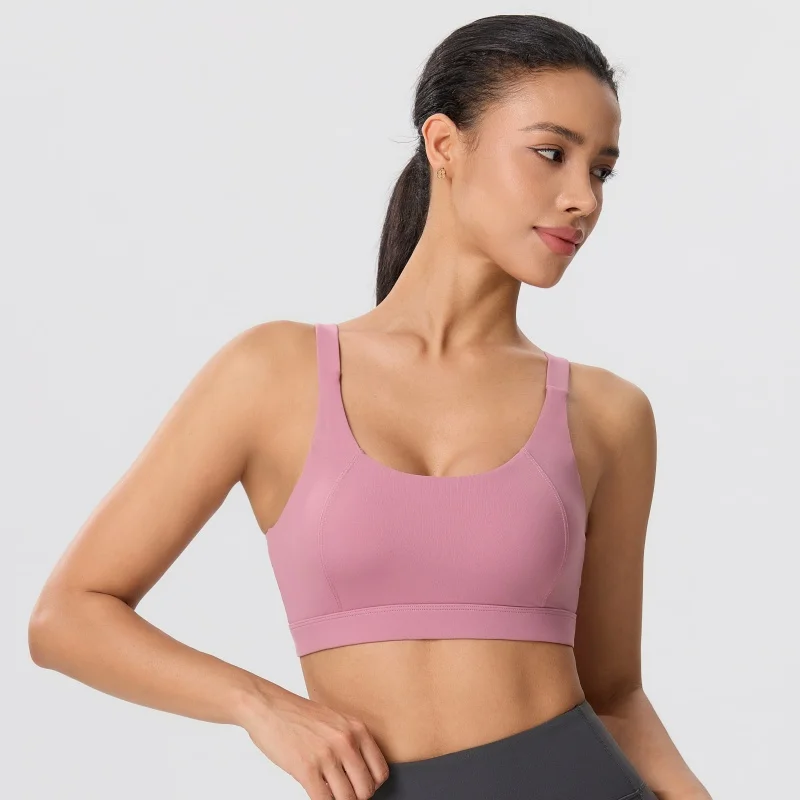 Women's U-shape Neck Sports Bra with Fixed Chest Pads Naked Feeling Breathable Quick-Drying Pilates Fitness Yoga Vest Top