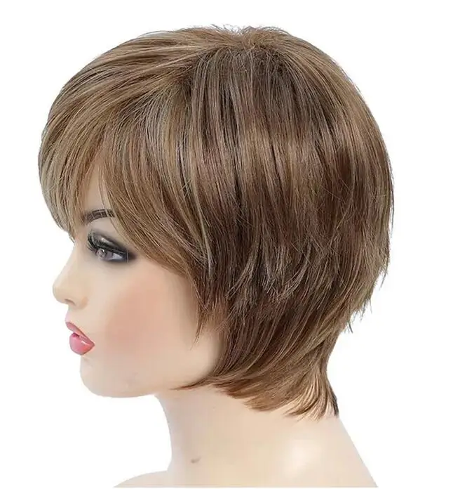 Capless Synthetic Hair Wig Natural Straight  Cut Short Wig for Women Natural Costume Wig