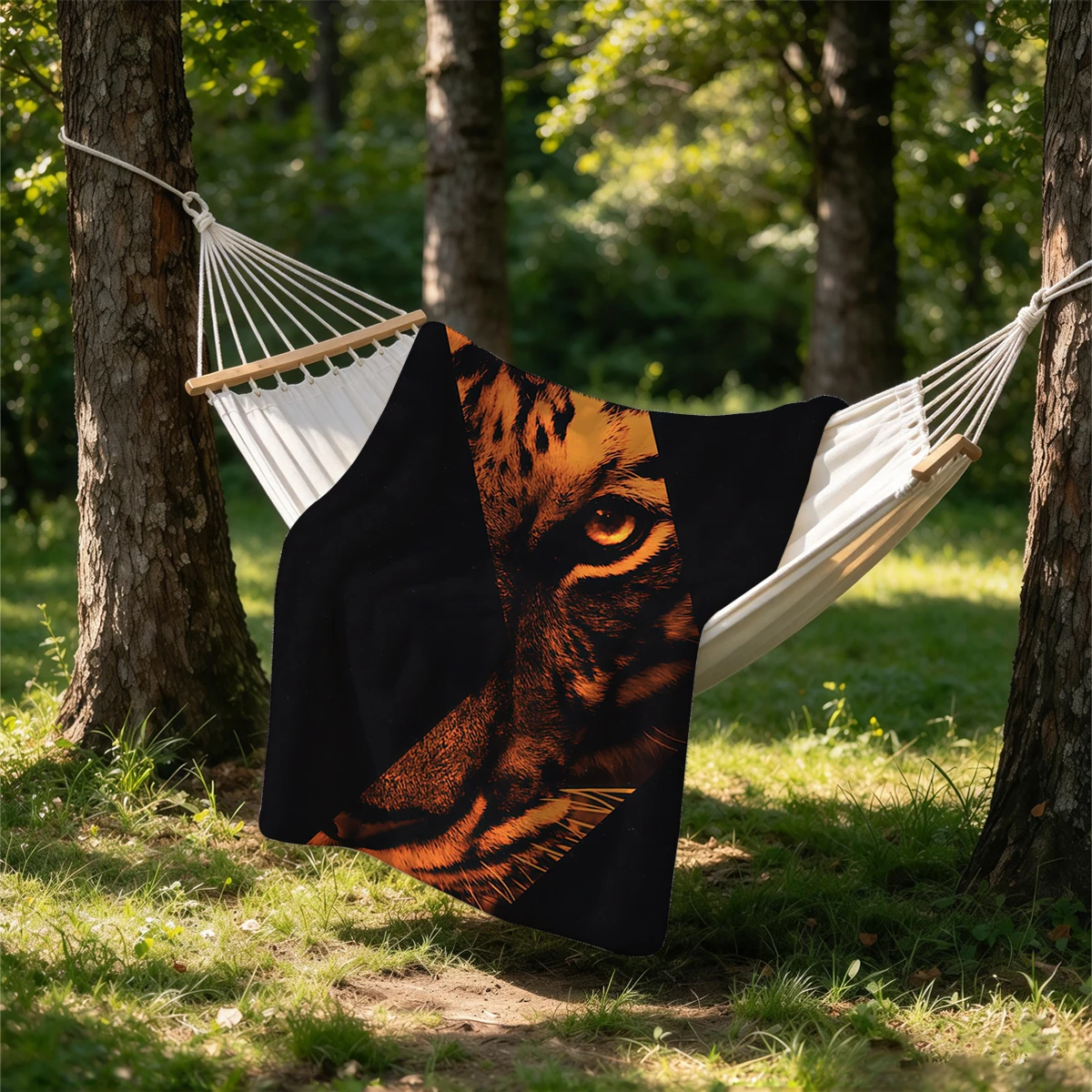 Fiery Tiger Silhouette Flannel Blanket Warm Soft Halloween Christmas Couch Warm Cozy Decorative Decor Gift for All Season