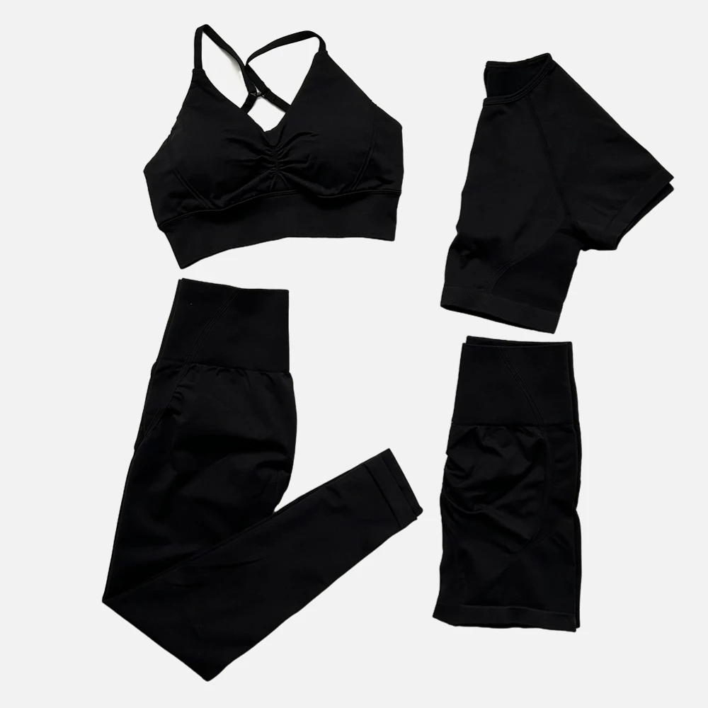 4pcs Fitness Set For Women Crop Top Sports Bra Yoga Shorts Workout GYM Legging Sportswear Clothes Female Outfit Sports Suits