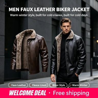 Veste en similicuir doublée de polaire pour homme, manteau en cuir synthétique à col montant, idéal pour l’hiver, vêtement d’extérieur épais et confortable pour un usage quotidien.