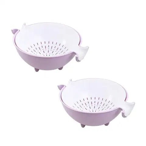 2-in-1 Large Strainer Basket Kitchen Colander and Bowl Sets Plastic Washing Bowl and Detachable Colander Strainers for Fruits