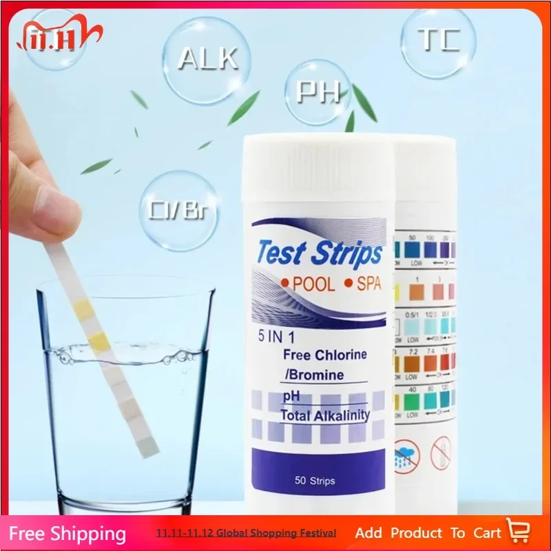3-in 1 Pool Spa Water Test Strips Accurate PH Chlorine Alkalinity Hardness Tester Paper for Hot Tub Backyard Swimming (50PCS)