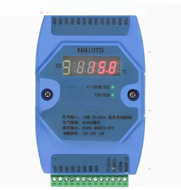 

Multi-channel Temperature Monitoring: DS18B20 10-channel Temperature Acquisition Module, Support RS485 Modbus RTU